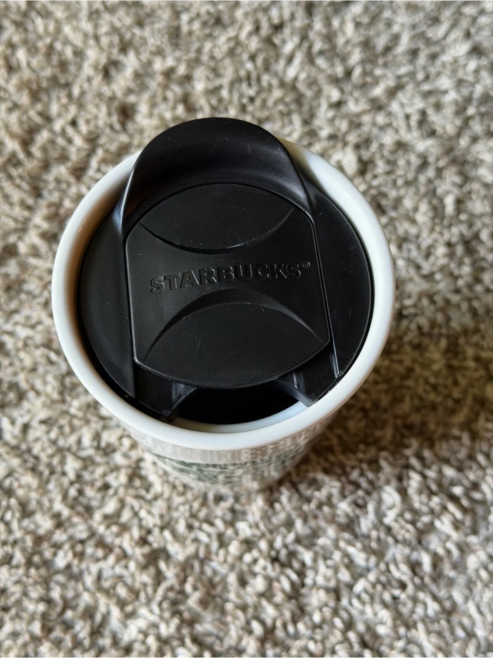 Starbucks White Tumbler with Green Logo and Black Lid